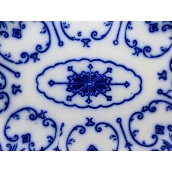 ANTIQUE CONWAY FLOW BLUE OVAL PLATE WITH EXTRAVAGANT PATTERN~10 3/4" LONG X 8" W - Picture 9 of 15